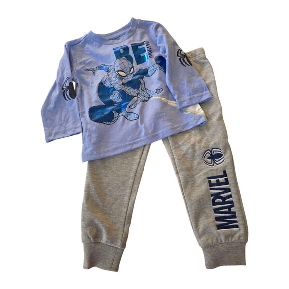 Spiderman Shirt & Pant Set SZ 2T Foil Shirt Matching Embroidered Sweatpants - Picture 1 of 4